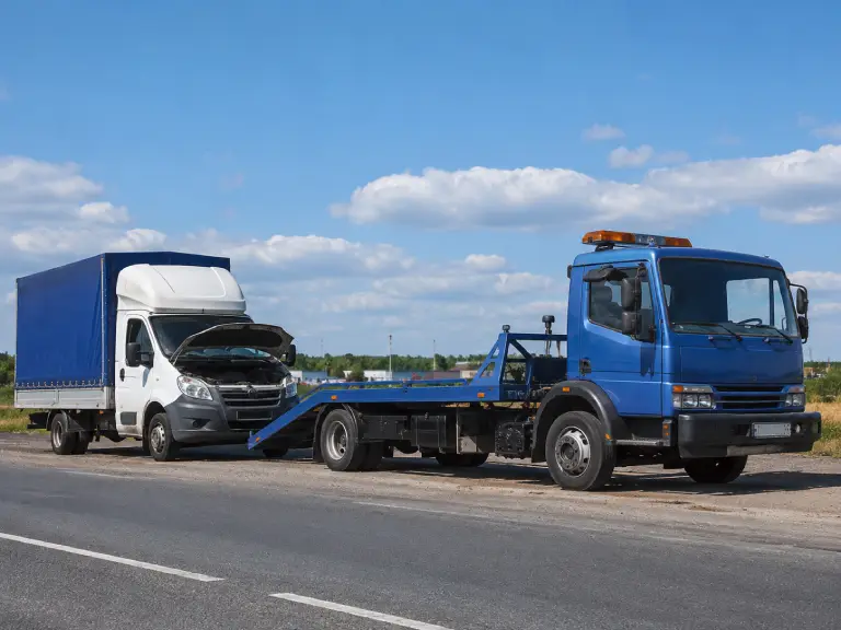 Грузовой эвакуатор приехал к неисправному автомобилю